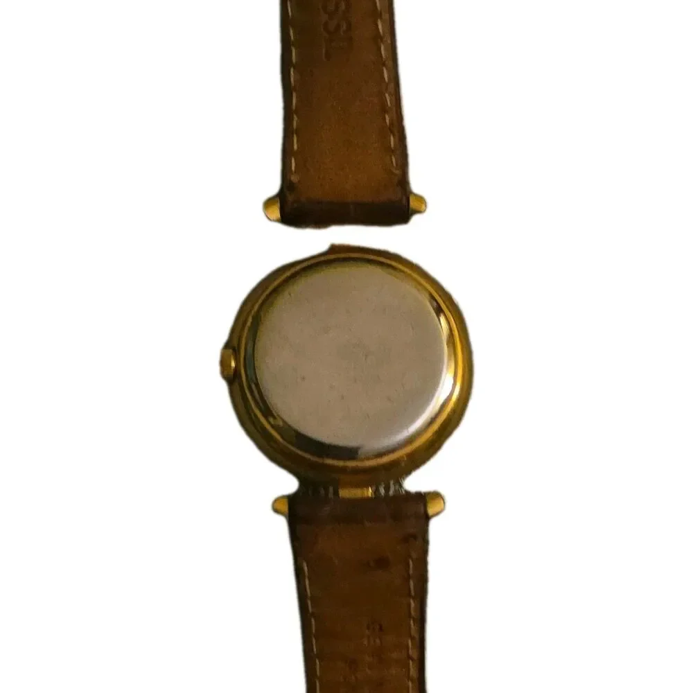 Vintage Fossil Women's Watch Gold Tone Abalone Mother of Pearl Dial Brown...